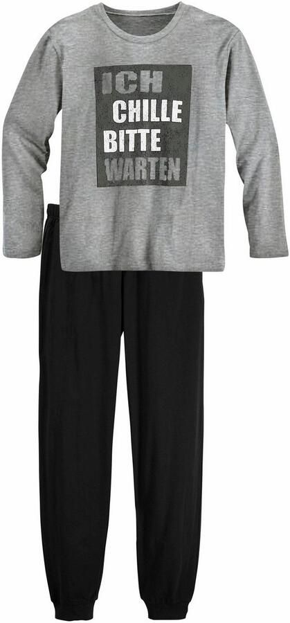 AUTHENTIC LE JOGGER Pyjama met spreuk "Ik chill wacht even" (2-delig 1 stuk) - Foto 3