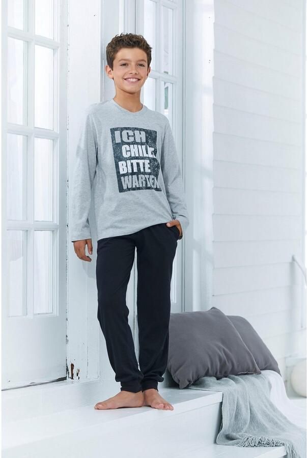 AUTHENTIC LE JOGGER Pyjama met spreuk "Ik chill wacht even" (2-delig 1 stuk) - Foto 2