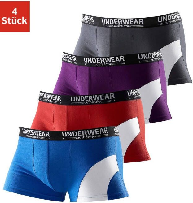 AUTHENTIC UNDERWEAR Boxershort in hipster-model met een contrastkleurige inzet (set 4 stuks)