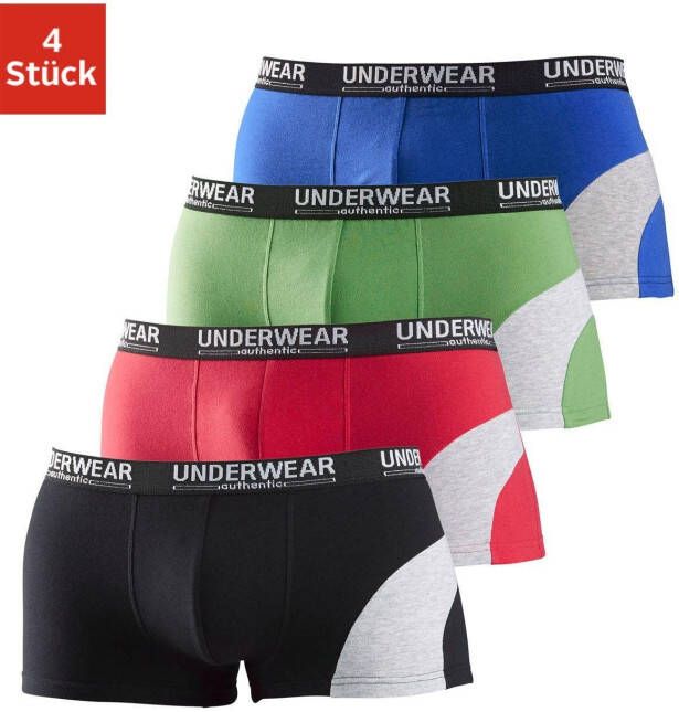 AUTHENTIC UNDERWEAR Boxershort in hipster-model met een contrastkleurige inzet (set 4 stuks)