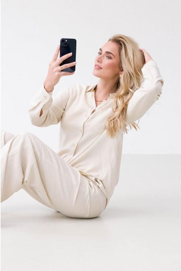 Base Level blouse Yael met linnen beige - Foto 4