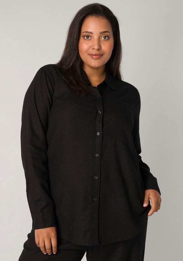 Base Level Curvy Blouse met lange mouwen Yaella met knoopsluiting en van linnen - Foto 5