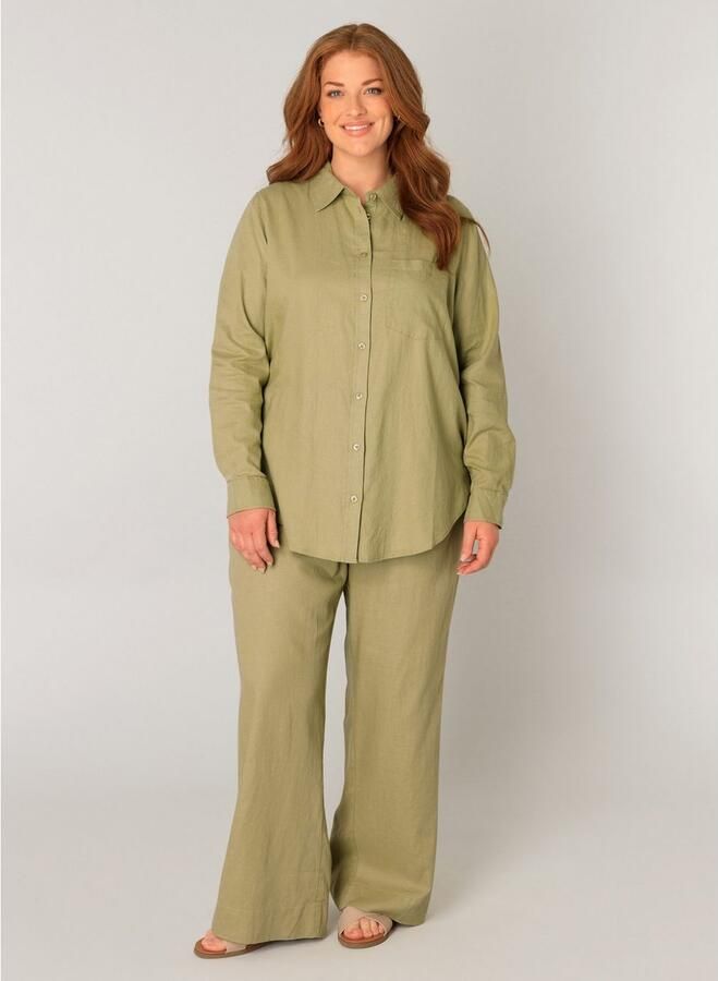 Base Level Curvy Blouse met lange mouwen Yaella met knoopsluiting en van linnen - Foto 11