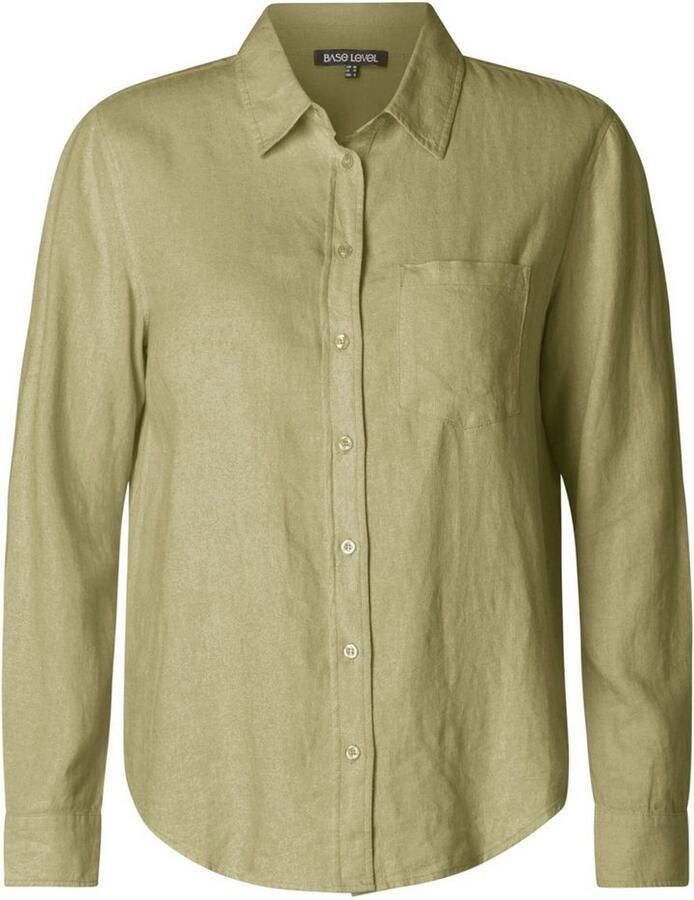 Base Level Curvy Blouse met lange mouwen Yaella met knoopsluiting en van linnen