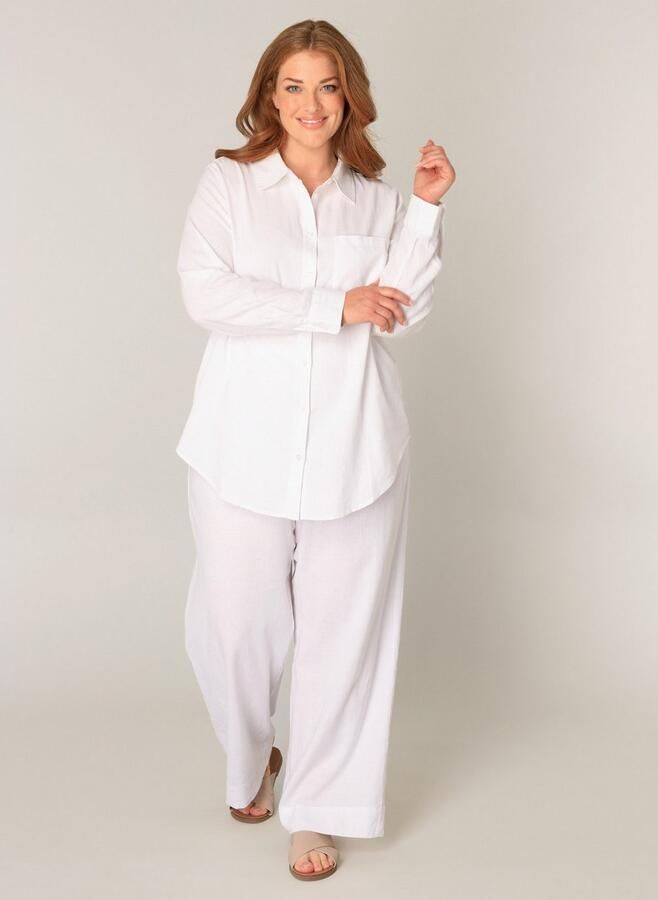 Base Level Curvy Blouse met lange mouwen Yaella met knoopsluiting en van linnen - Foto 5