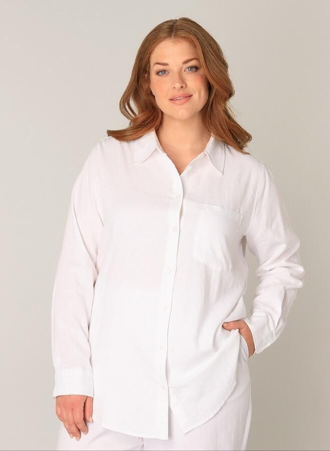 Base Level Curvy Blouse met lange mouwen Yaella met knoopsluiting en van linnen - Foto 8