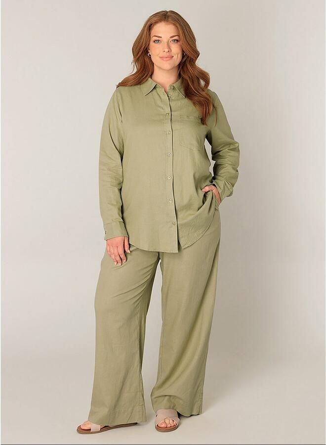 Base Level Curvy Blouse met lange mouwen Yaella met knoopsluiting en van linnen - Foto 3