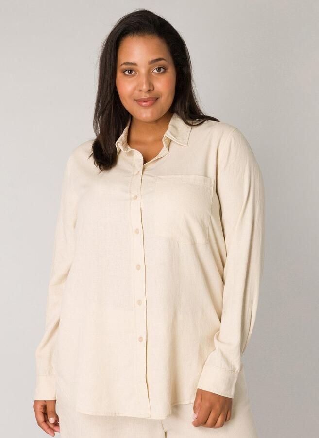 Base Level Curvy Blouse met lange mouwen Yaella met knoopsluiting en van linnen - Foto 4