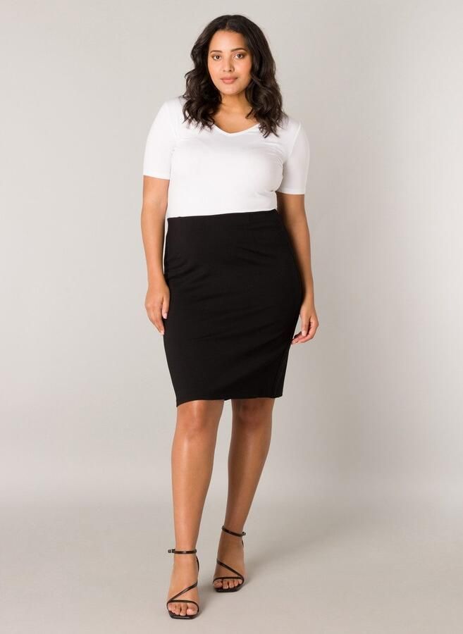 Base Level Curvy Kokerrok knievrij met viscose en stretch - Foto 6