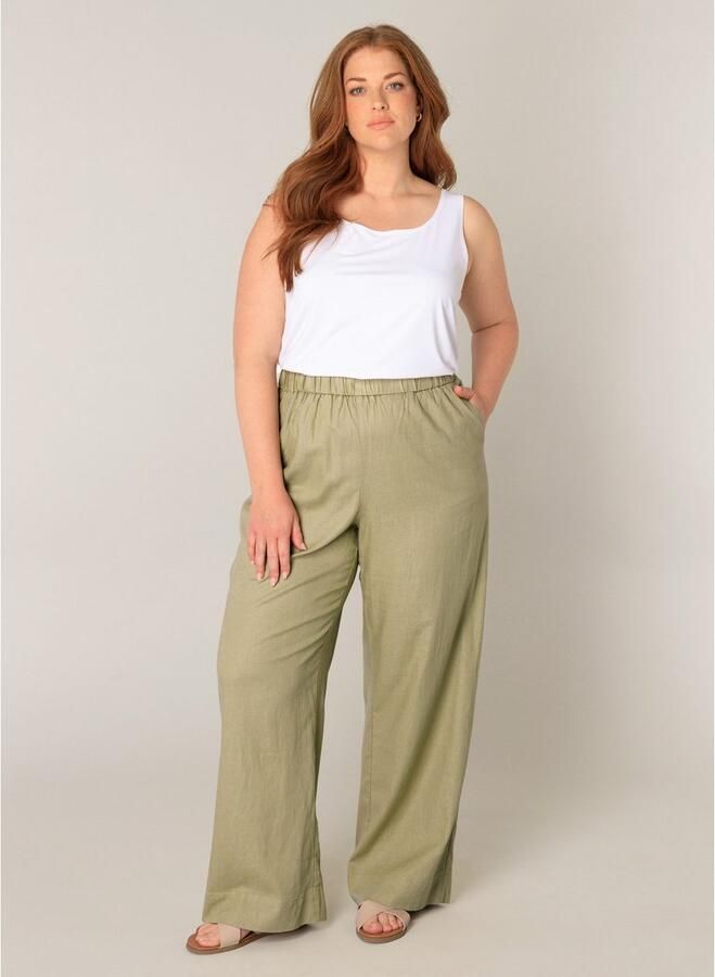 Base Level Curvy Linnen broek Yula Zomerbroek linnen-viscosemix met elastische tailleband - Foto 4