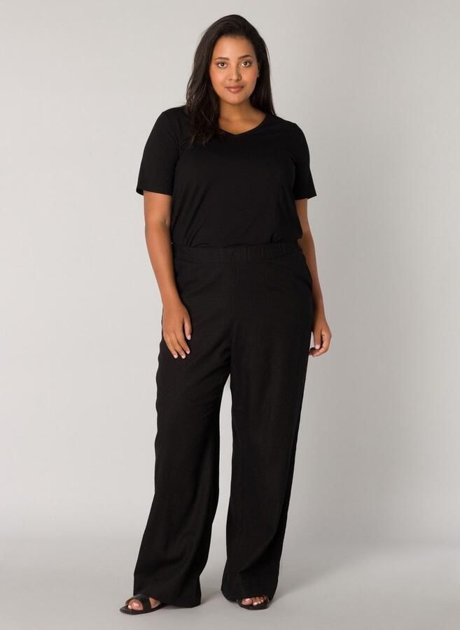 Base Level Curvy Linnen broek Yula Zomerbroek linnen-viscosemix met elastische tailleband - Foto 4