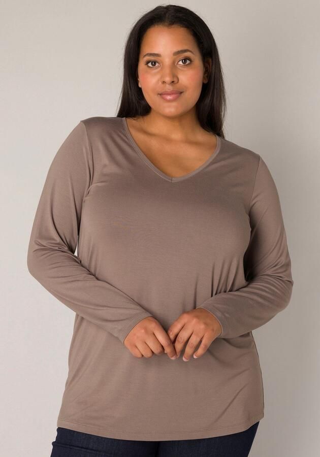 Base Level Curvy Shirt met lange mouwen met v-hals - Foto 5