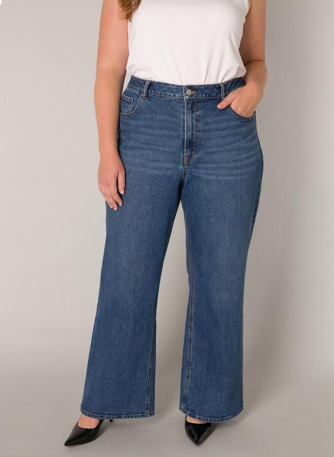 Base Level Curvy high waist wide leg jeans medium blue denim - Foto 6