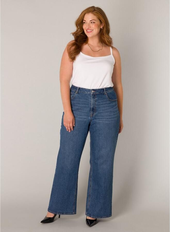 Base Level Curvy high waist wide leg jeans medium blue denim - Foto 3