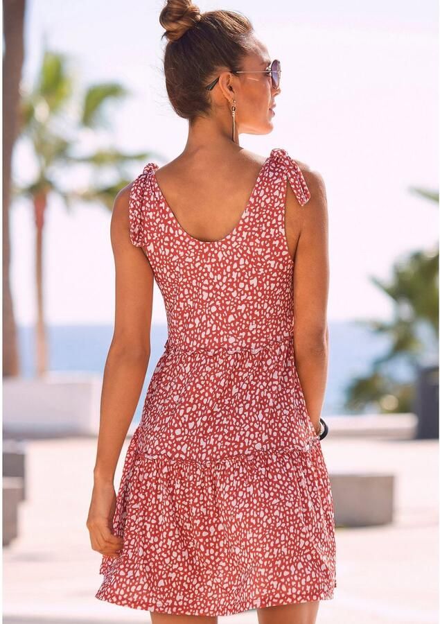 Beachtime Gedessineerde jurk met modieuze volants losse pasvorm zomerjurk strandjurk - Foto 3