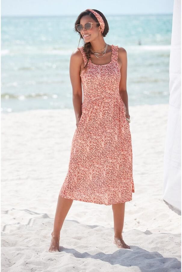 Beachtime Jerseyjurk met bladerenprint en zakken licht strandjurk zomerjurk - Foto 4