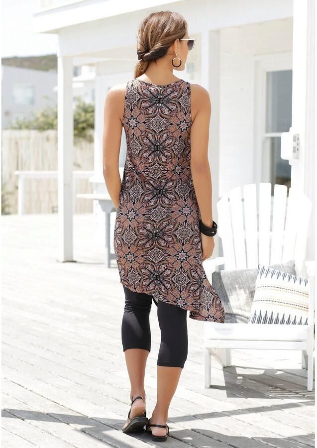 Beachtime Lange top met alloverprint en split zomerjurk strandjurk (set Met legging) - Foto 4