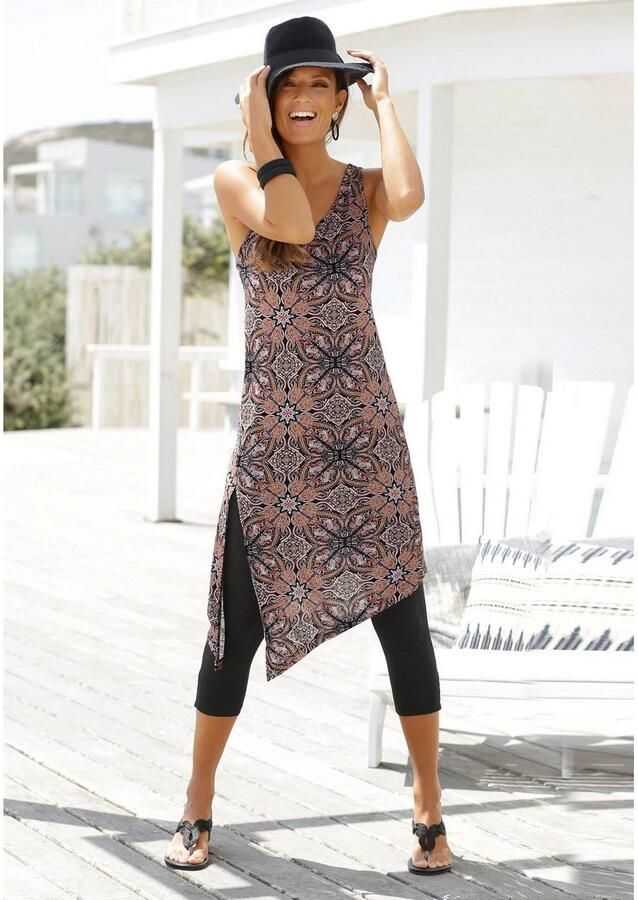 Beachtime Lange top met alloverprint en split zomerjurk strandjurk (set Met legging) - Foto 3