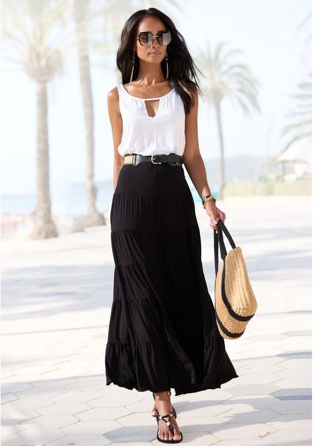 Beachtime Maxirok met volants elastische tricot rok strandrok - Foto 3