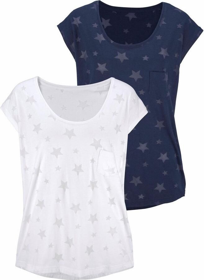 Beachtime Shirt met korte mouwen Met lichtdoorlatende sterren (Set van 2) - Foto 6