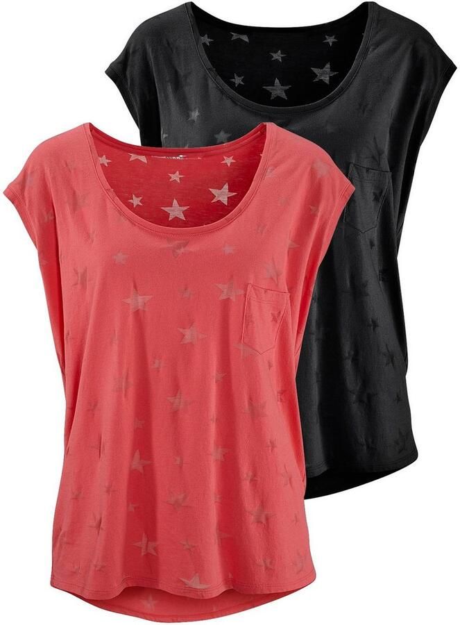 Beachtime Shirt met korte mouwen Met lichtdoorlatende sterren (Set van 2) - Foto 4