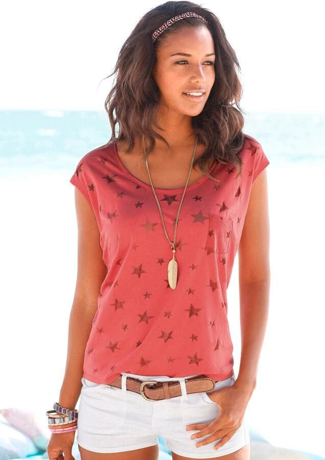 Beachtime Shirt met korte mouwen Met lichtdoorlatende sterren (Set van 2) - Foto 3