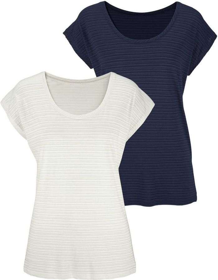 Beachtime Shirt met korte mouwen Met lichtdoorlatende strepen in zachte katoen-viscosekwaliteit (Set van 2)