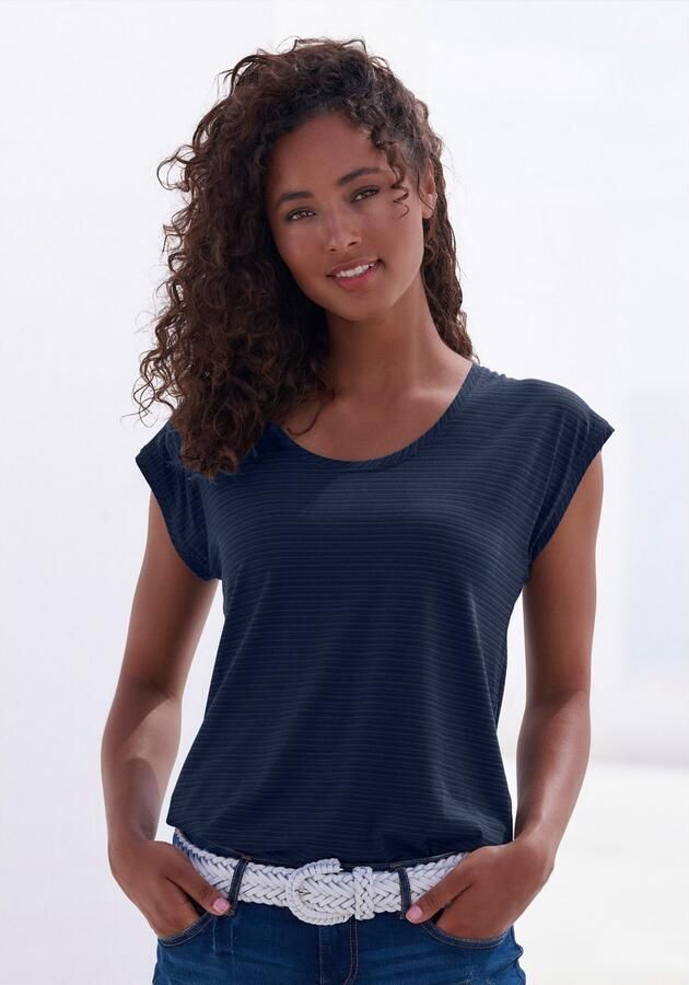 Beachtime Shirt met korte mouwen Met lichtdoorlatende strepen in zachte katoen-viscosekwaliteit (Set van 2) - Foto 8
