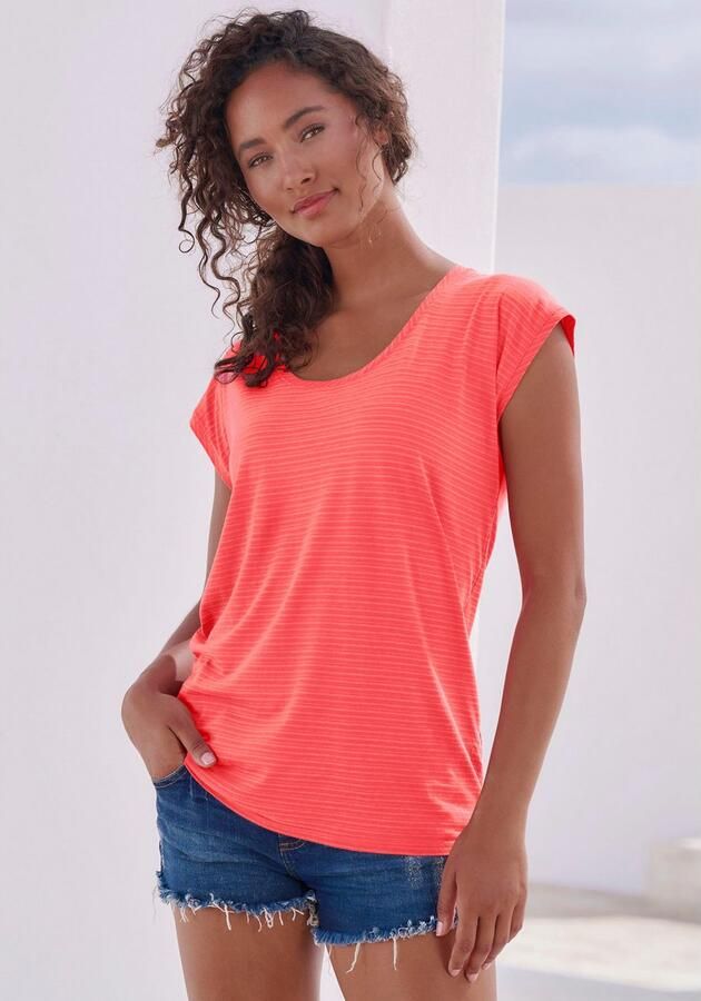Beachtime Shirt met korte mouwen Met lichtdoorlatende strepen in zachte katoen-viscosekwaliteit (Set van 2) - Foto 10