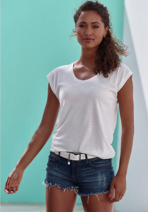 Beachtime Shirt met korte mouwen Met lichtdoorlatende strepen in zachte katoen-viscosekwaliteit (Set van 2) - Foto 12