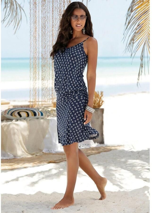 Beachtime Strandjurk met anker-print en verstelbare bandjes zomerjurk jersey jurk