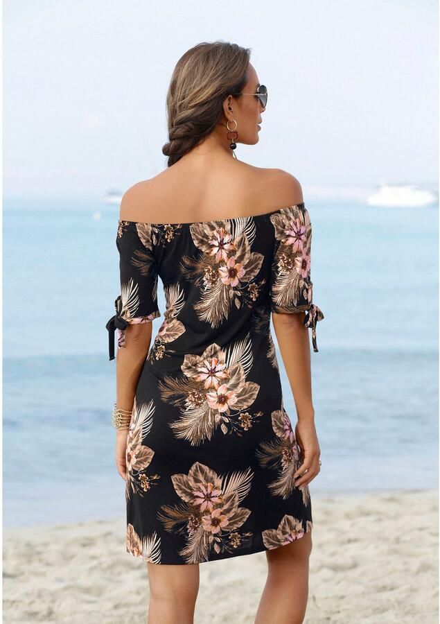 Beachtime Strandjurk met bandjes aan de mouwen en carmen-halslijn zomerjurk - Foto 3