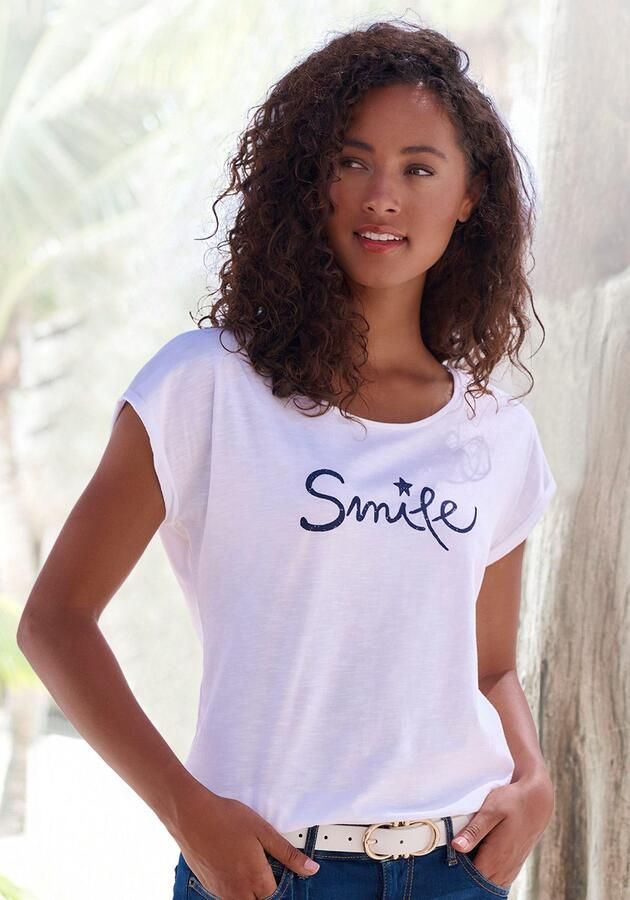 Beachtime T-shirt Met frontprint "Smile" in een zachte katoenkwaliteit - Foto 4