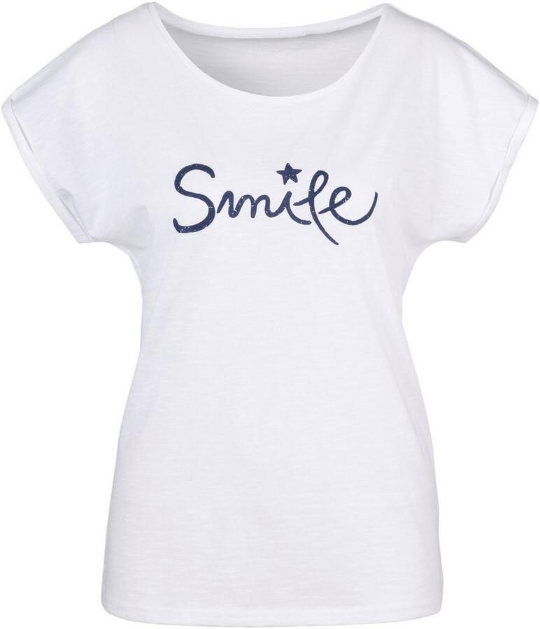 Beachtime T-shirt Met frontprint "Smile" in een zachte katoenkwaliteit