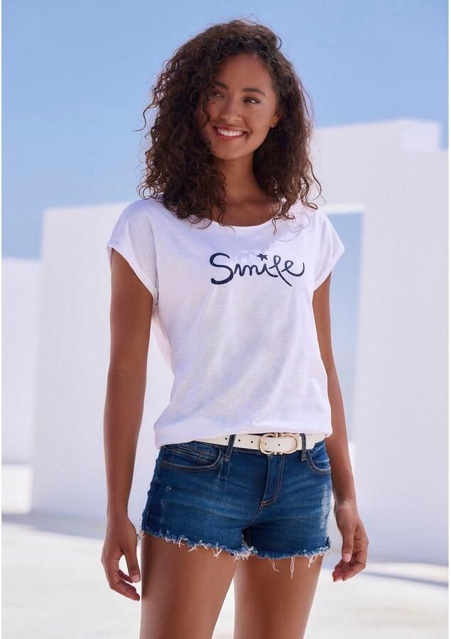 Beachtime T-shirt Met frontprint "Smile" in een zachte katoenkwaliteit - Foto 2