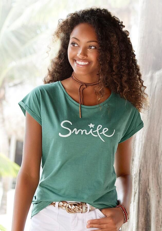 Beachtime T-shirt Met frontprint "Smile" in een zachte katoenkwaliteit - Foto 4