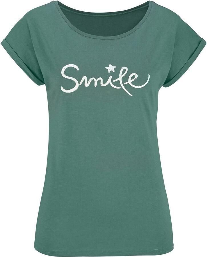 Beachtime T-shirt Met frontprint "Smile" in een zachte katoenkwaliteit