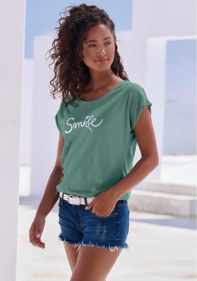 Beachtime T-shirt Met frontprint "Smile" in een zachte katoenkwaliteit - Foto 3