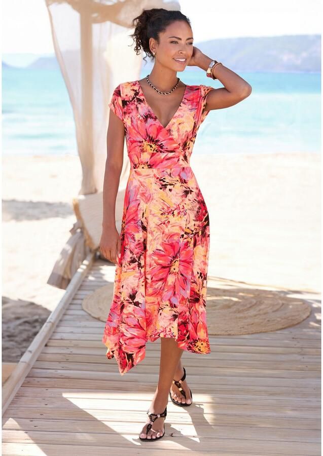 Beachtime Zomerjurk met puntzoom en strik jersey jurk asymmetrisch rokdeel - Foto 3