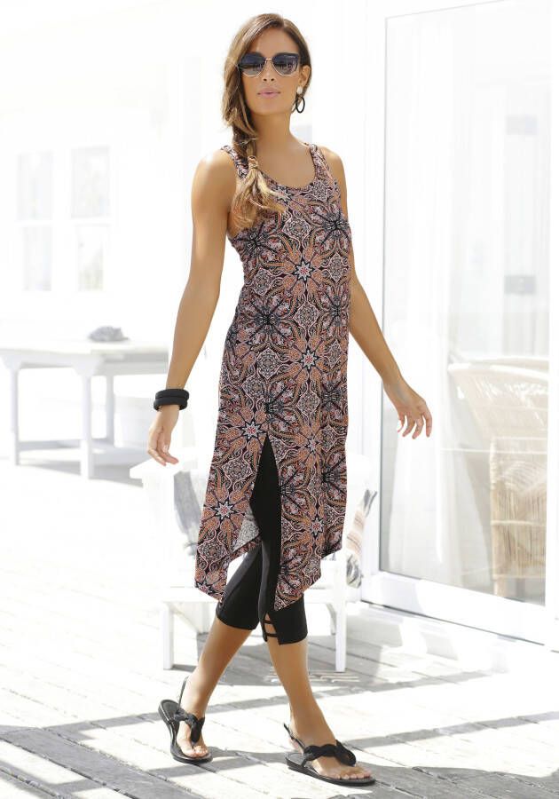 Beachtime Lange top met alloverprint en split zomerjurk strandjurk (set Met legging)