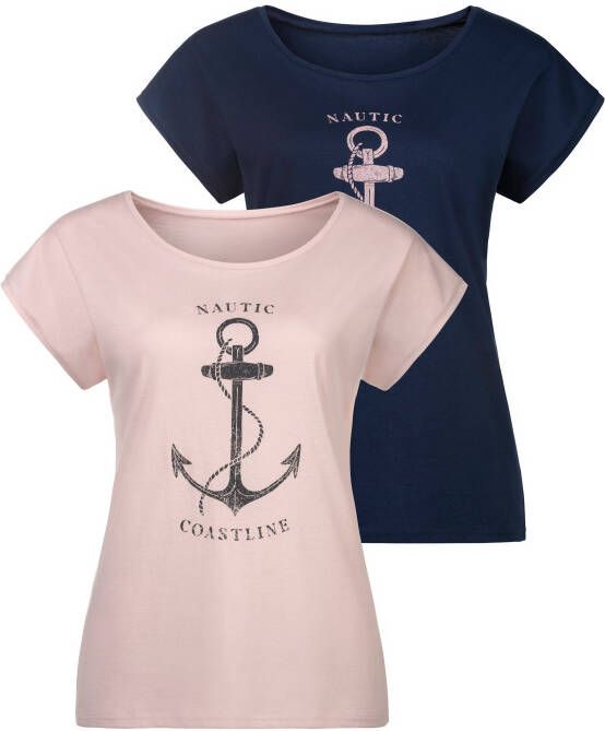 Beachtime T-shirt met maritieme print voor (Set van 2)