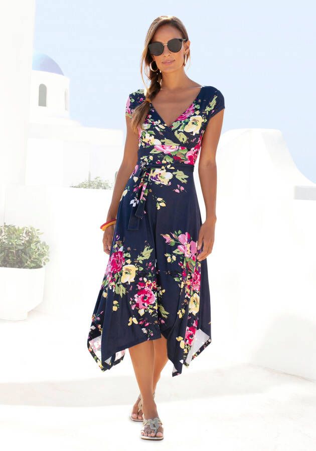 Beachtime Zomerjurk met puntige zoom en strik in de taille jersey jurk strandjurk