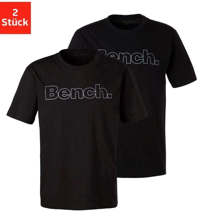 Bench. Loungewear T-shirt met logoprint basic shirt met ronde hals van 100% katoen (2-delig) - Foto 3