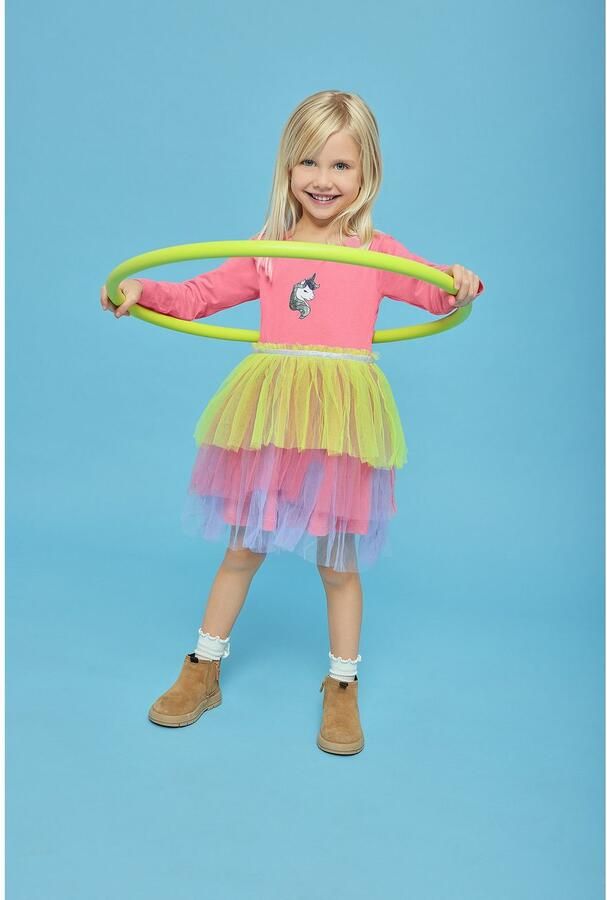 Blue Seven Jerseyjurk met tule volants en eenhoornmotief