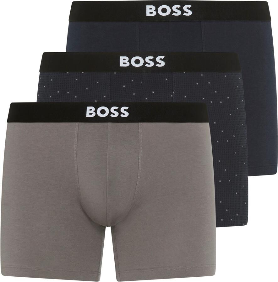 BOSS Boxershort Boxer Brief 3P ONE elastische band met logo 1x met patroon 2x effen (3 stuks)