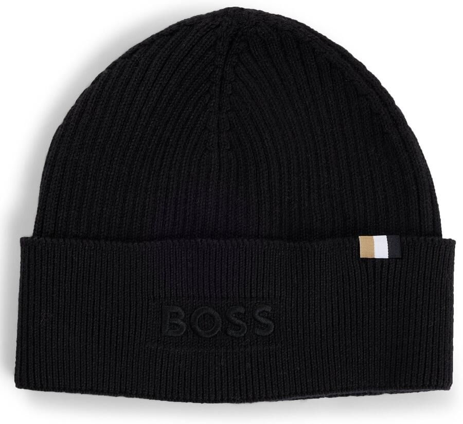 Hugo Boss Zwarte wollen en katoenen geribbelde pet Black Heren - Foto 6