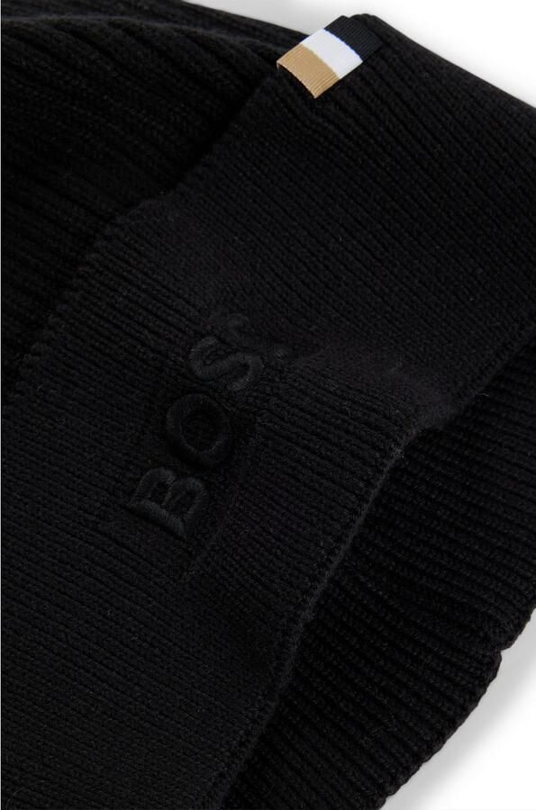 Hugo Boss Zwarte wollen en katoenen geribbelde pet Black Heren - Foto 3
