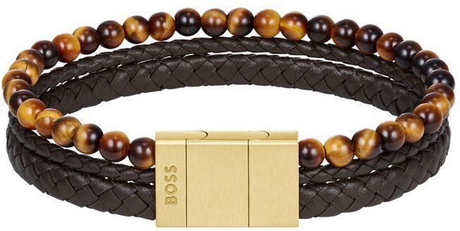 Boss Leren armband SPHERE MIXED met onyx of tijgeroog