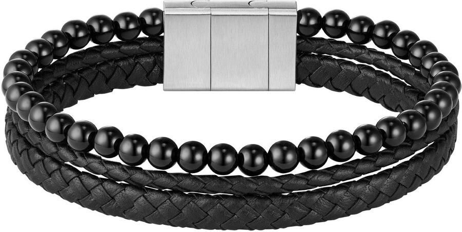 Boss Leren armband SPHERE MIXED met onyx of tijgeroog - Foto 2