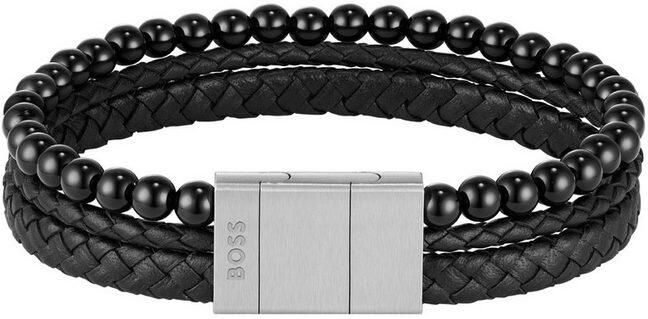 Boss Leren armband SPHERE MIXED met onyx of tijgeroog
